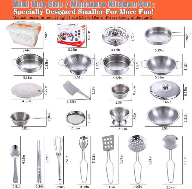 Classic Stainless Steel Kitchen Toys Cooking Utensils Set-Pretend Play Pots Pans Toy Cookware Kits for Kids Christmas, New year Gift