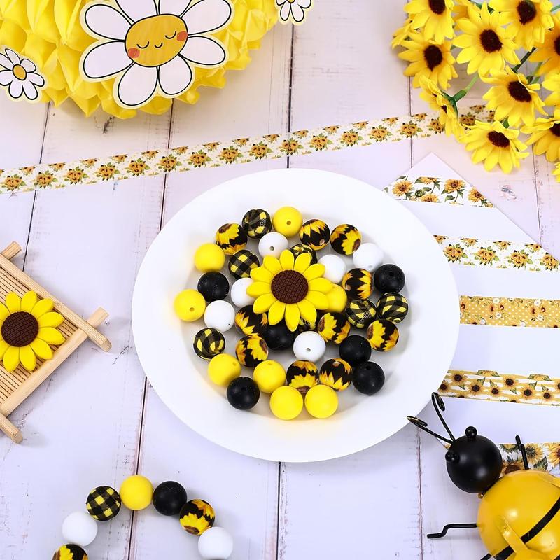 Sunflower & Bee Pattern Bead, 26pcs set DIY Handmade Jewelry Making Supplies, Bead for DIY Bracelet Necklace Keychain