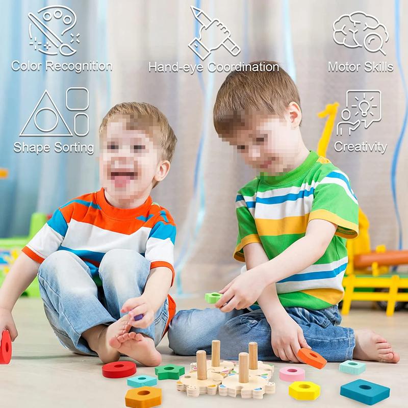 Montessori  Stacking Toys, Shape Sorter Children Toys, Wooden Funny Block Educational Puzzle Toys for Girls Boys, Preschool Learning Gifts