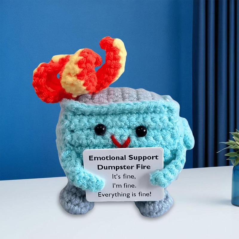 Emotional Support Dumpster Fire with Encouraging Card Positive Crochet Dumpster Fire Funny Gifts for Coworkers Friends