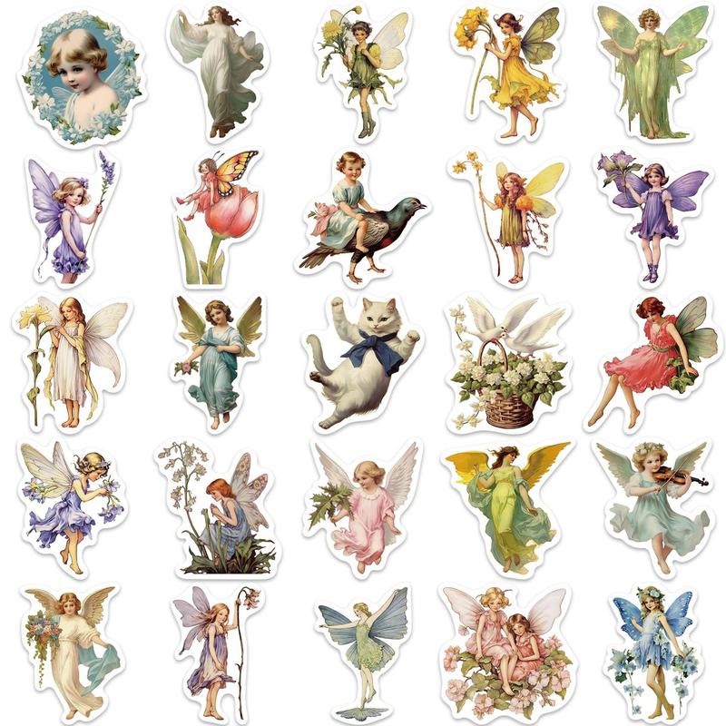 Vintage Fairy Pattern Sticker, 50pcs set Retro Fairy Tale Classic Vintage Sticker, DIY Decorative Sticker for Laptop, Phone, Luggage, Scrapbook