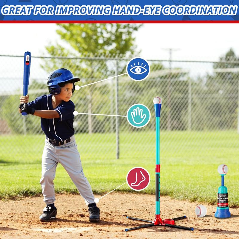 3-in-1 Baseball Set Kids Toy: Hanging Hitting Tee Ball Set for Toddlers + Youth with Auto Ball Launcher 6 balls 2 Bats Outdoor&Indoor Sports Toy Birthday Gifts for 3 4 5 6 7 8 8-12 years old Boys Girl