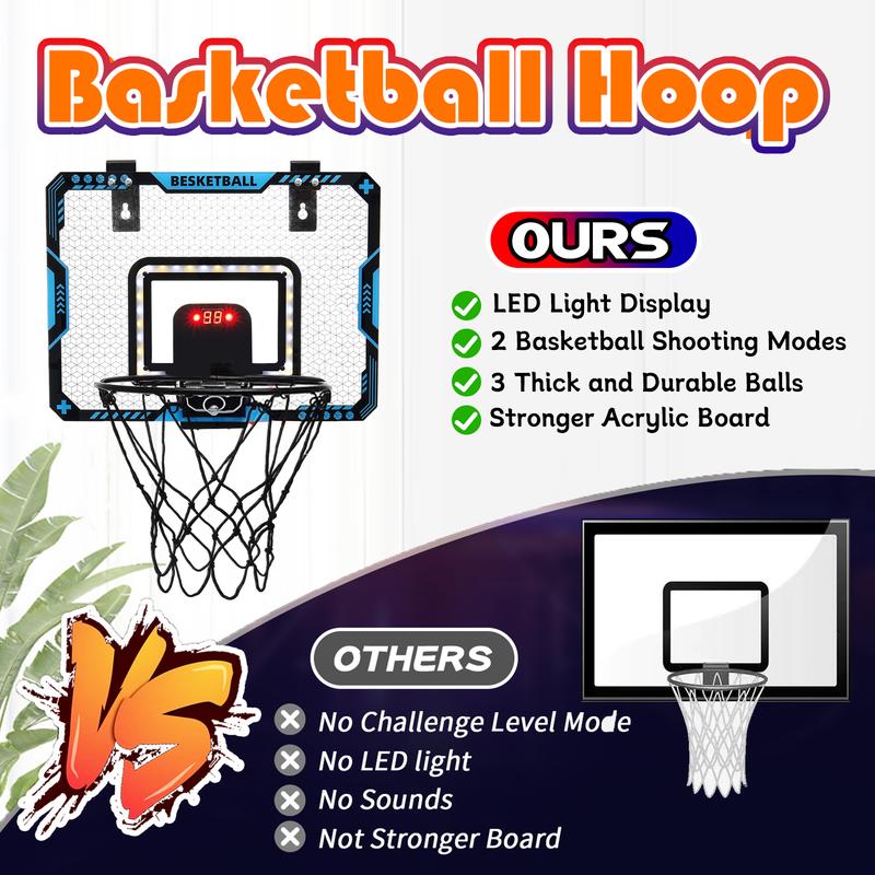 Indoor Mini Basketball Hoop, Basketball Frame for Kids with Electronic Scoreboard & 3 Balls - Birthday Christmas Gifts for Ages 5-12