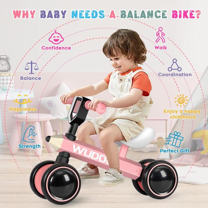 Baby Balance Bike for 1 Year Old, Birthday Gifts for Boys and Girls, No Pedal 4 Silence Wheels & Soft Seat First Bike, Baby Sports