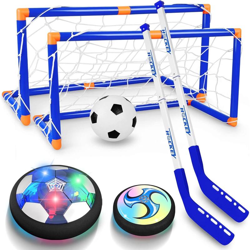 Hover Hockey Set for Kids, 3-in-1 Hover Hockey Soccer Ball Toy Set, Rechargeable Floating Air Soccer Hockey Ball with Led Light, Indoor Outdoor Sports Game Toy Gifts for 3 4 5 6 7 8+ 12 Years Boy Girl