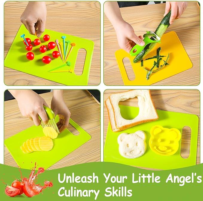 13 17 28 Counts Montessori Cooking Set:Safe Culinary Tools For Kids,Foster Skills And Fun,Baking Toy Toddlers Wooden Knives With Cutting Board Fruit Vegetable Crinkle Cutter y Peeler Sandwich Cutters,Realistic Play Food Set,Pretend Play Sets for Girls