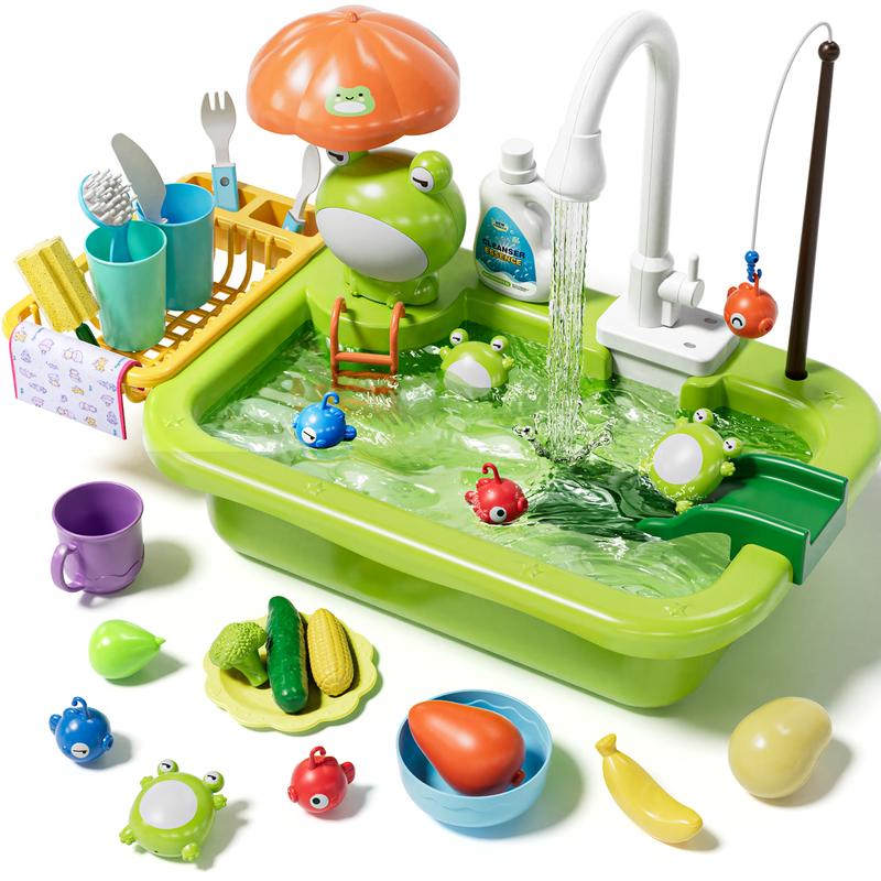 Lehoo Castle Play Sink with Running Water, Kitchen Sink Toys with Upgraded Electric Faucet, Play Kitchen Toy Accessories, Pool Floating Fishing Toys for Water Play, Kids Role Play Dishwasher Toy play sink play pretend coc in