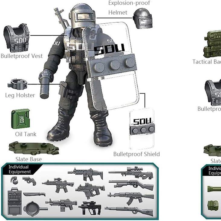 8 pcs Special Forces Mini Action Figure with Military Weapons and Accessories each measures about 2