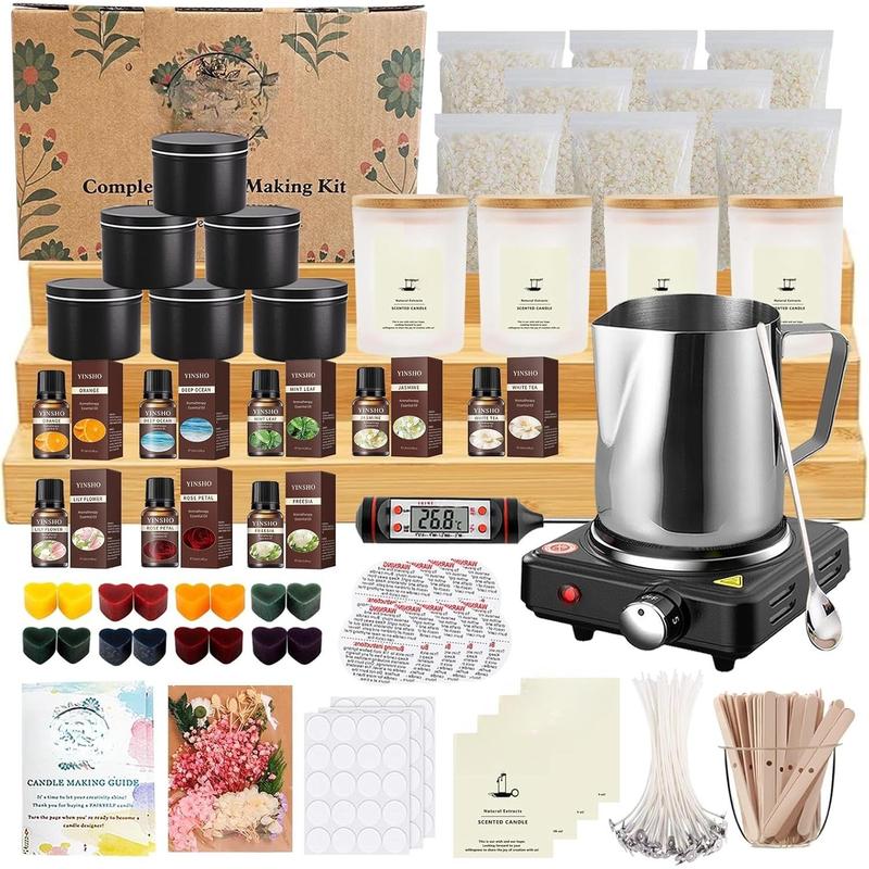 Complete Candle Making Kit with Wax Melter, DIY Candle Craft Tools for Adults, Beginners, Candle Art & Craft Kit with 8 Scents, Melting Pot, Soy Wax, Dyes Etc - Starter Soy Candle Making Kit