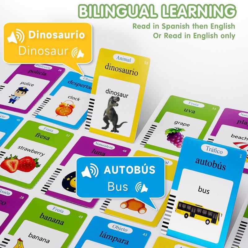 Spanish & English Talking Flash Cards for Boys and Girls Bilingual Spanish English, Learning Cards Sensory Sight Words Toys,Speech Training Toys, Educational Montessori Learning Interactive Talking 224 Sight Words Flash Cards Toys Christmas Gifts