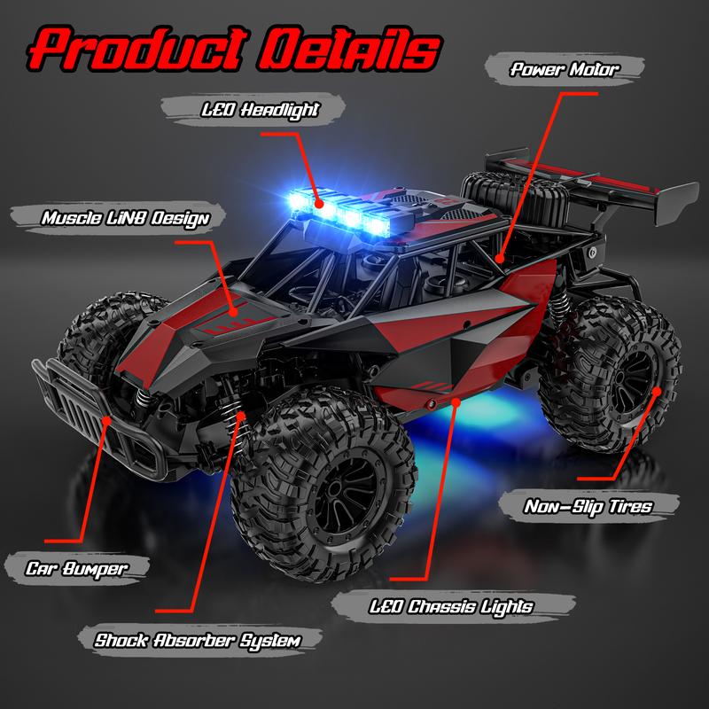 BLUEJAY Remote Control Car - 2.4GHz High Speed 33KM H RC Cars Toys, 1:12 Monster RC Truck Off Road with LED Headlight and Rechargeable Battery Gifts for Adults Boys 8-12 rc car rc monster Transforming Robot traxxas remote  control