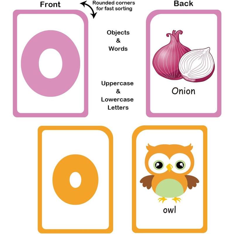 Alphabet Flashcards for Kids: Kids ABC Letters and Words, 52 Double-Sided Uppercase and Lowercase Letter Cards - Learning Toys for Boys and Girls