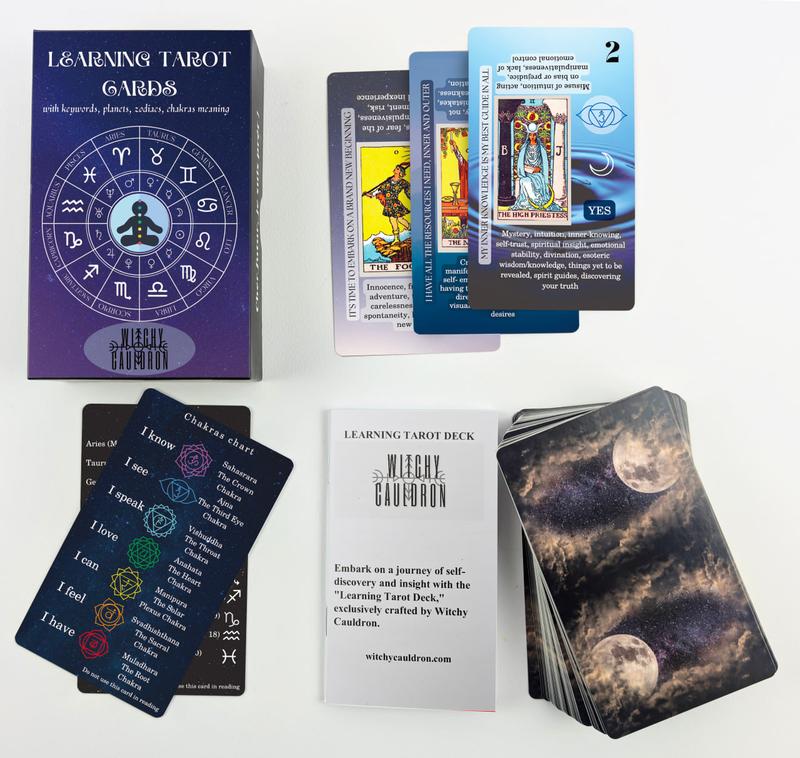 Learning Tarot Cards Deck, Tarot Cards for Beginners with Meanings on Them, Keywords, Chakra, Planet, Zodiac, Element, Yes or No, Affirmations