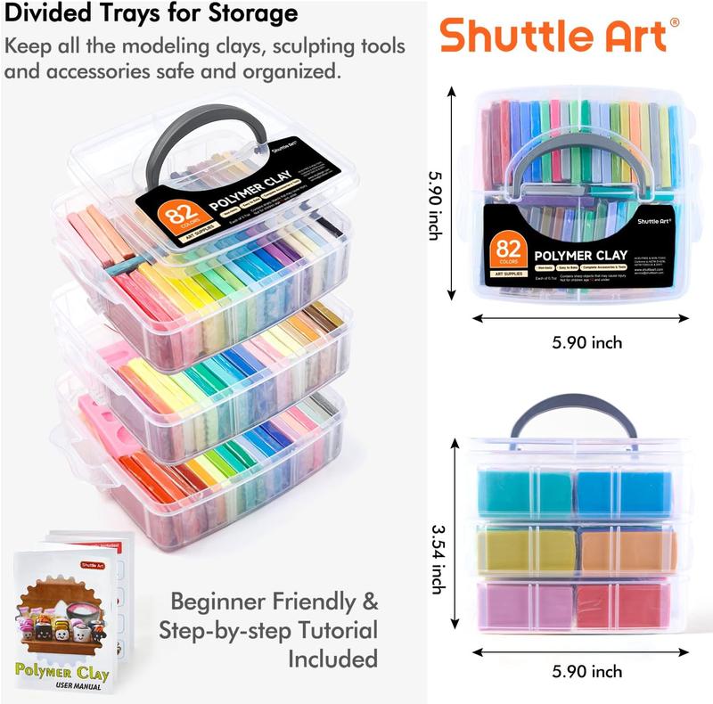 Shuttle Art 82 Colors Polymer Clay Kit with 19 Clay Tools, 16 Kinds of Accessories, Non-Toxic, Non-Sticky, Ideal DIY Art Craft Gift