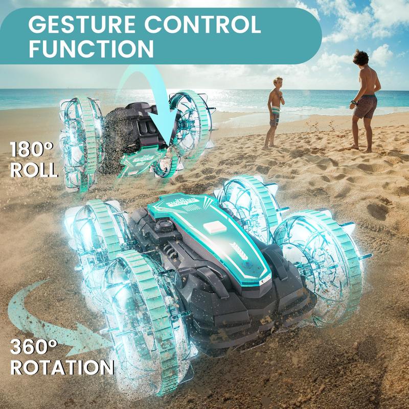 RC Car Boat, 2.4Ghz Gesture RC Car with 2 Remote Controls, All-terrain Stunt Car with LED Lights, Kids Pool Toys, Birthday Gifts for Boys and Girls Adults, Spring Toys Ideas,Gift Ideas