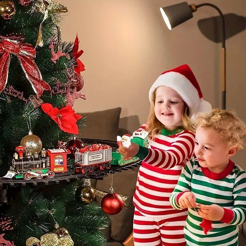 Christmas Train Electric Toys Christmas Tree Decoration Train Track Frame Railway Car with Sound&Light Rail Car Christmas Gifts