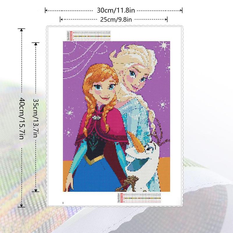 5D Diamond Arts Colorful Painting Kit, Princess Elsa and Anna Pattern DIY Diamond Embroidery Canvas, Rhinestone Home Decor Art Gift