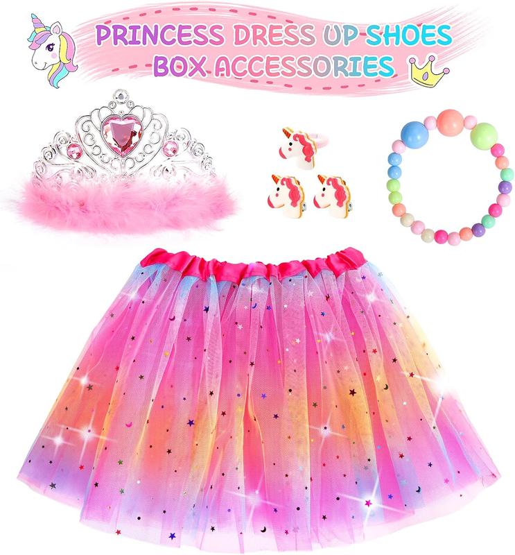 Christmas gift Princess Dress Up Toy Set for Girls (Ages 3-6) – Jewelry Boutique Kit, Skirts & 3 Pairs of Princess Shoes – Perfect Role Play Gift