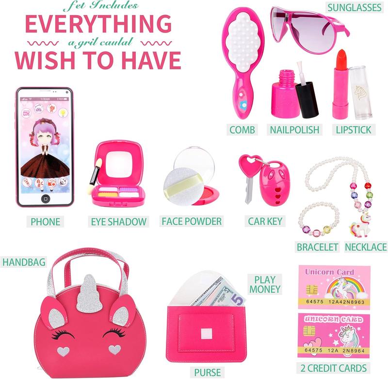 Christmas Gift 36Pcs Girl Wallet, Little Girl Cosmetics, Christmas Girl Princess Toys Include Handbag, Mobile Phone, Key, Children's Birthday Gift