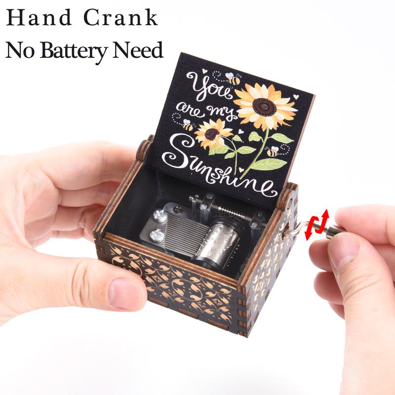 You are My Sunshine Wood Music Boxes, Laser Engraved Vintage Wooden Sunshine Hand Crank Musical Box Gifts for Birthday Christmas Anniversary tonie figur