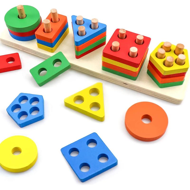 Wooden Learning Toys for Boys Girls, Colorful Shape Sorting Toys for Kids, Montessori Toy for Christmas, Birthday Gift