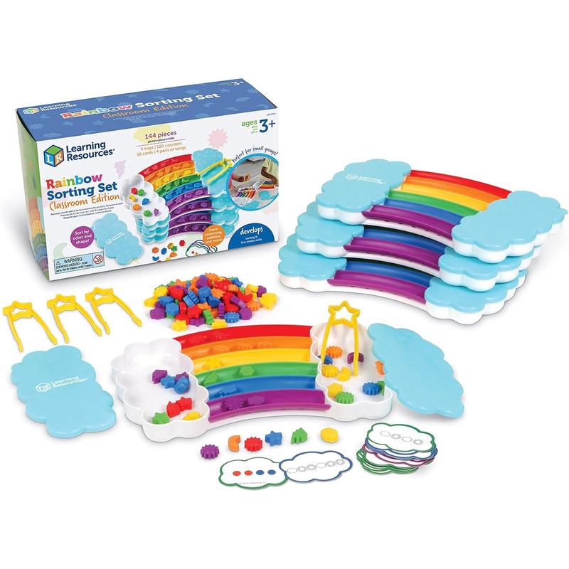 Learning Resources Rainbow Sorting Set,37 Pieces, Ages 3+, Fine Motor Skills, Color and Sorting Recognition, Addition Skills, Sensory Tray Toys