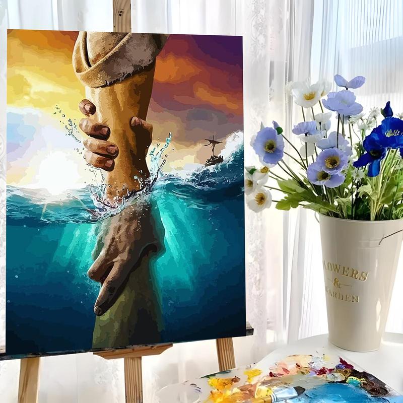 Jesus Hand Painting By Number Kit, 1 Set Frameless Painting By Number Kit with Brush and Paint, Wall Art Decor for Home Living Room Bedroom