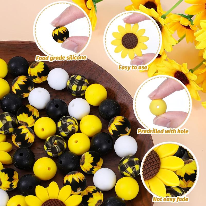 Sunflower & Bee Pattern Bead, 26pcs set DIY Handmade Jewelry Making Supplies, Bead for DIY Bracelet Necklace Keychain