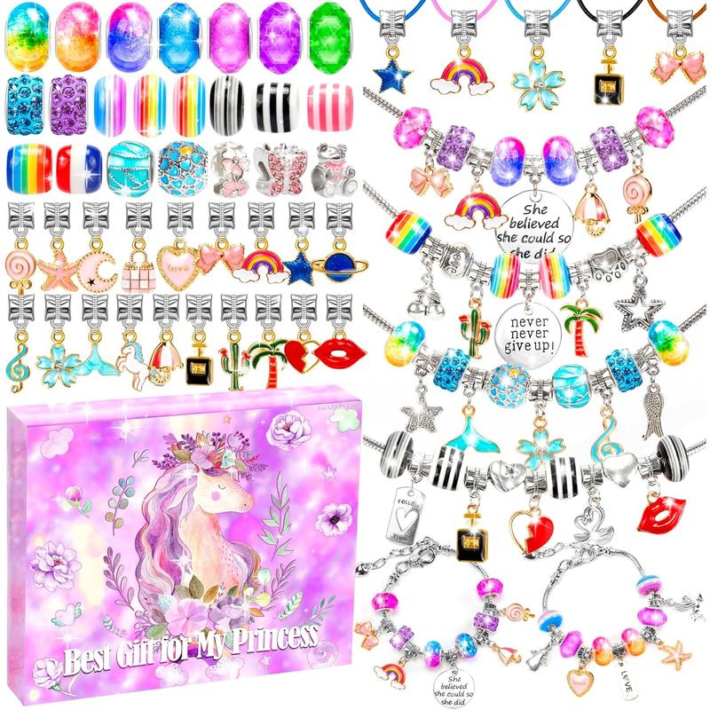 Charm Bracelet Making Kit, Toy for Girl 8-12 Beads Craft Set for 5 6 7 8 9 10 11 12 Year Old Teenage Birthday Gift