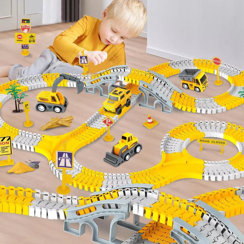 Children's Construction Toys, 255 Pieces Of Children's Toy Construction Track, 1 Electric Car, 6 Engineering Cars, Flexible Track Toy Set, Suitable For 4 56 Years Old Boys And Girls Engineering Gifts