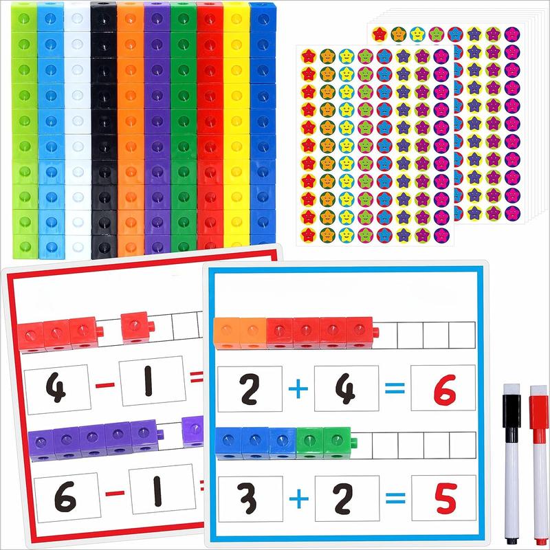 Math Linking Cubes, Set of 100 Math Cubes Manipulative Connecting and Counting Snap Blocks for Early Math and Construction, Homeschool