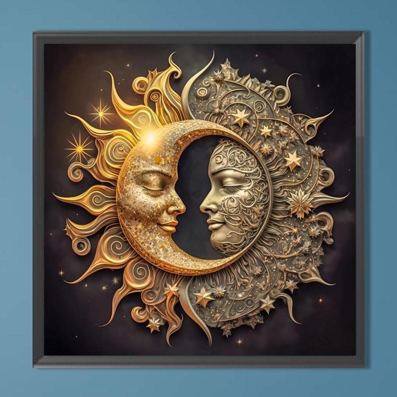 Sun and Moon Pattern DIY 5D Diamonds Arts Painting Kit without Frame, DIY Decorative Art Picture for Beginners, Wall Art Decor for Home Living Room Bedroom