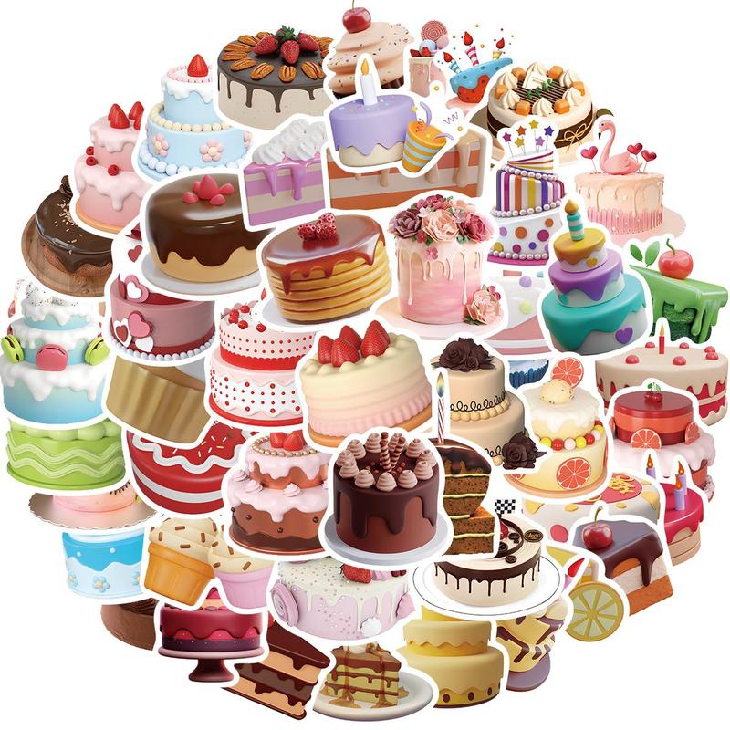 3D Cake Pattern Sticker, 50pcs set Cute Colorful Cake Sticker, DIY Decorative Sticker for Laptop, Phone, Scrapbooking, Journal Making