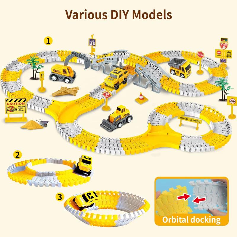 Children's Construction Toys, 255 Pieces Of Children's Toy Construction Track, 1 Electric Car, 6 Engineering Cars, Flexible Track Toy Set, Suitable For 4 56 Years Old Boys And Girls Engineering Gifts