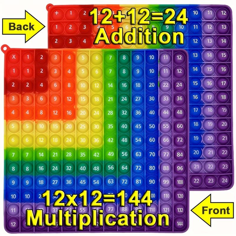 Big 2 In 1pc Front 12x12 Multiplication Back 12+12 Addition Math Learning Educational Toys, Rainbow Silicon Push Bubble Sensory Fidget Pop Toys