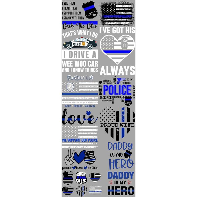 Back The Blue DTF Transfers Gang Sheet 22” wide x 60” long DIY Direct to Film T Shirt Transfers