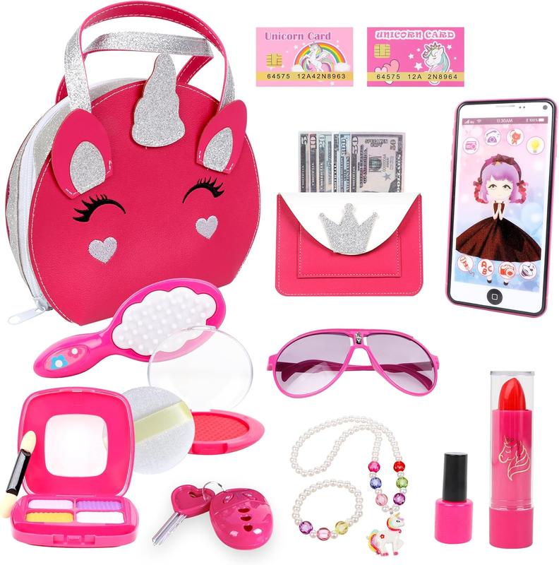 Christmas Gift 36Pcs Girl Wallet, Little Girl Cosmetics, Christmas Girl Princess Toys Include Handbag, Mobile Phone, Key, Children's Birthday Gift