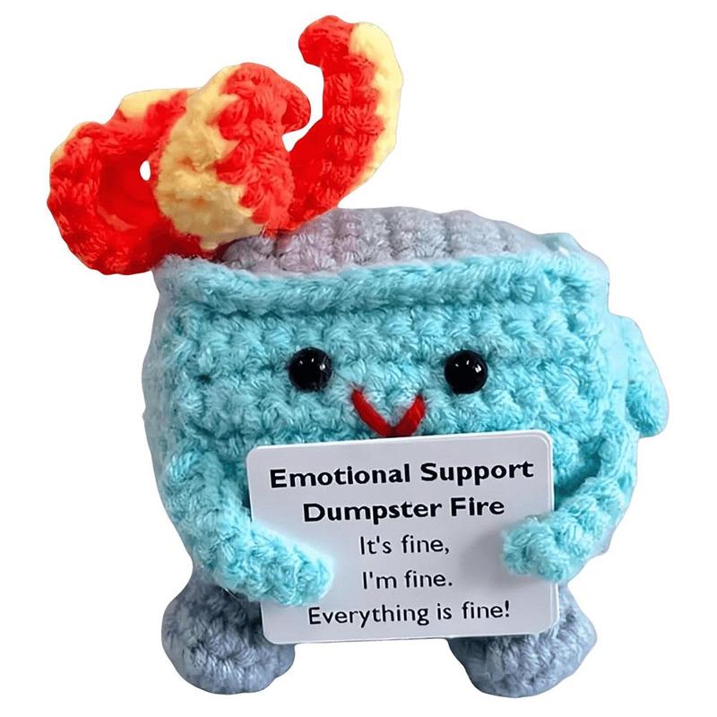 Emotional Support Dumpster Fire with Encouraging Card Positive Crochet Dumpster Fire Funny Gifts for Coworkers Friends