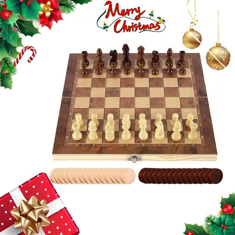 Wooden Chess Board Game Set, Portable Foldable Board Game, Indoor Recreation Toy for Beginners & Adults, Birthday Gift