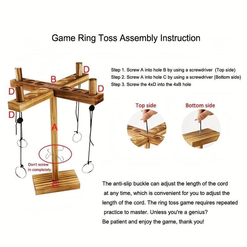 Wooden Ring Toss Game, Ring Game with Shooting Ladder & Adjustable Rope for 4 Players, Indoor Recreation Adult Toys for Home Party, Birthday Gift, Christmas Gift