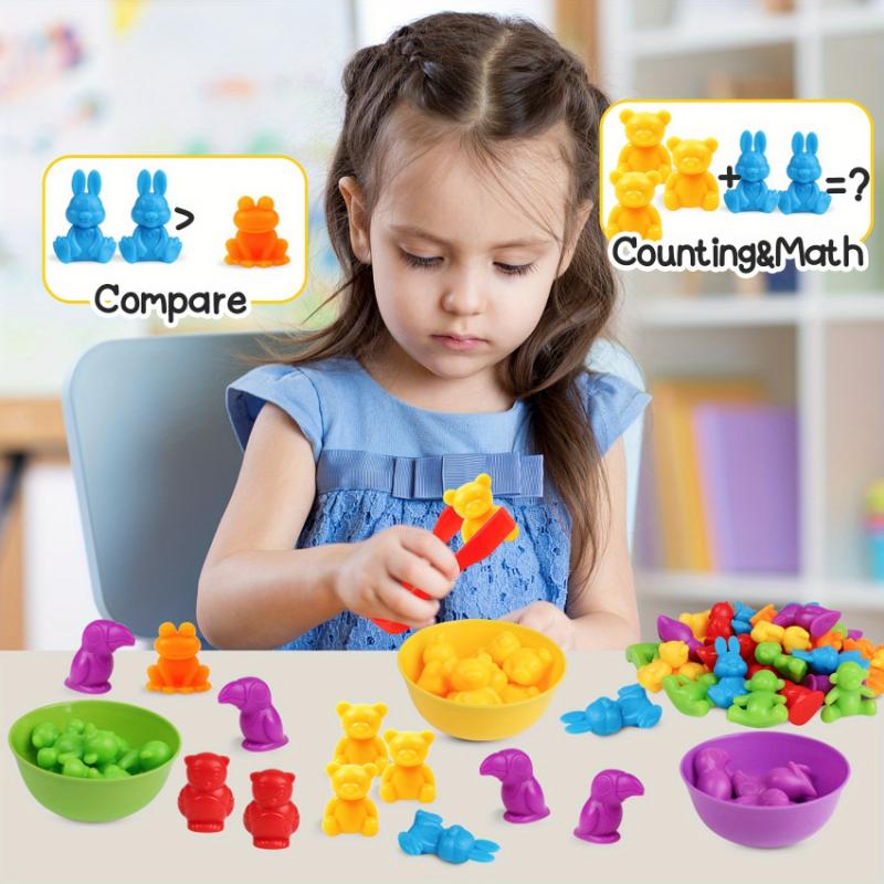 Counting Animal Toys, Stacking Bowl Matching Game, Color Sorting Math Learning Activity Toys, STEM Educational Sensory Toys, Christmas And Birthday Gifts