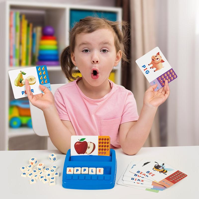 Coogam Alphabet Spelling Reading Flash Cards, Math Number Words Puzzle Toys for 4 5 6 Years Old Kids