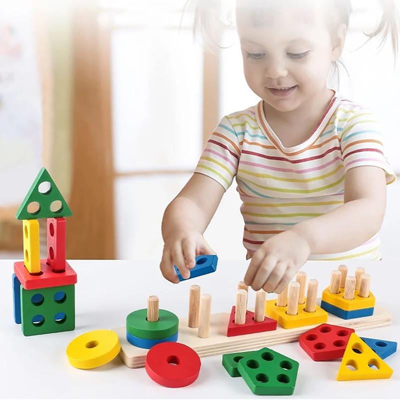 Wooden Learning Toys for Boys Girls, Colorful Shape Sorting Toys for Kids, Montessori Toy for Christmas, Birthday Gift