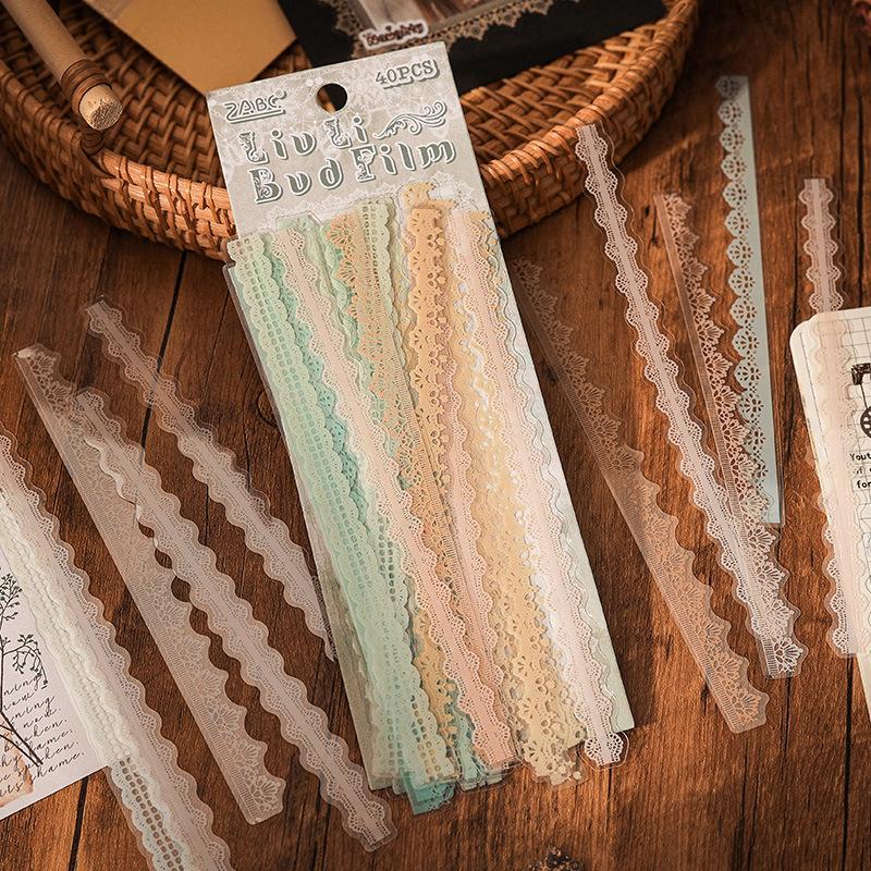 Lace Pattern Sticker, 40pcs set Waterproof Flower Bud Series Sticker, Decorative Sticker for Scrapbook, Diary Decoration, Gift Decoration