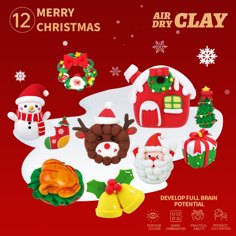 Air DIY Clay,Christmas Limited-Air Dry Clay 12 boxes, Soft & Ultra Light, safe&Non-Toxic, DIY Craft Easy to use,Modeling Clay for  with Accessories, Tools and Tutorials