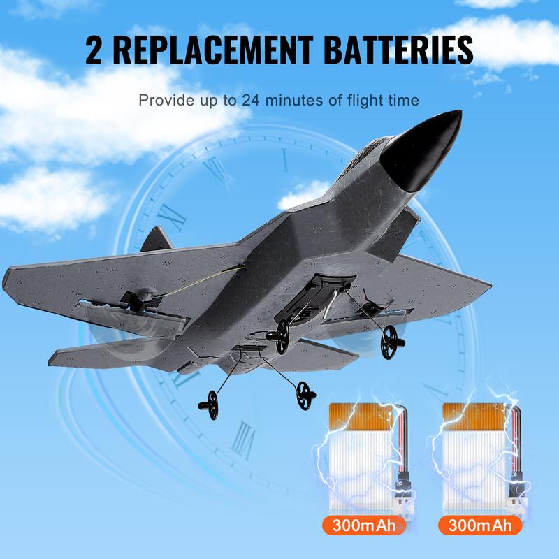 VEVOR RC Plane, 2.4GHZ 2 Channel Remote Control Airplane with 6-Axis Gyro Stabilizer, Ready to Fly Fighter Aircraft Plane Toy with 2 Batteries, Easy to Fly RC Glider for Adults Kids Beginners Boys