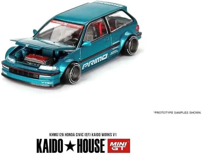 True Scale Miniatures Model Car Compatible with Honda Civic (EF) Kaido Works V1 Tahitian Green Limited Edition 1 64 Diecast Model Car Kaido House KHMG126