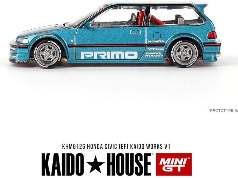 True Scale Miniatures Model Car Compatible with Honda Civic (EF) Kaido Works V1 Tahitian Green Limited Edition 1 64 Diecast Model Car Kaido House KHMG126