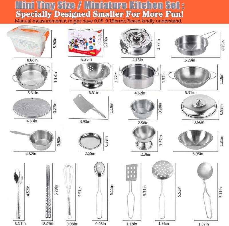 Classic Stainless Steel Kitchen Toys Cooking Utensils Set-Pretend Play Pots Pans Toy Cookware Kits for Kids Christmas, New year Gift