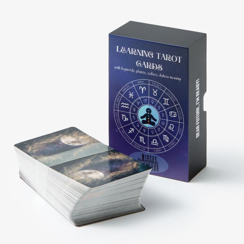 Learning Tarot Cards Deck, Tarot Cards for Beginners with Meanings on Them, Keywords, Chakra, Planet, Zodiac, Element, Yes or No, Affirmations